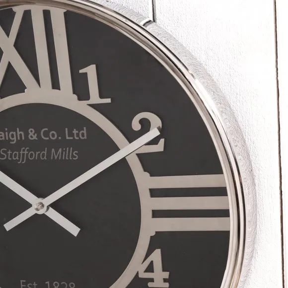Round Wall Clock with Roman Numerals - Black, Metal