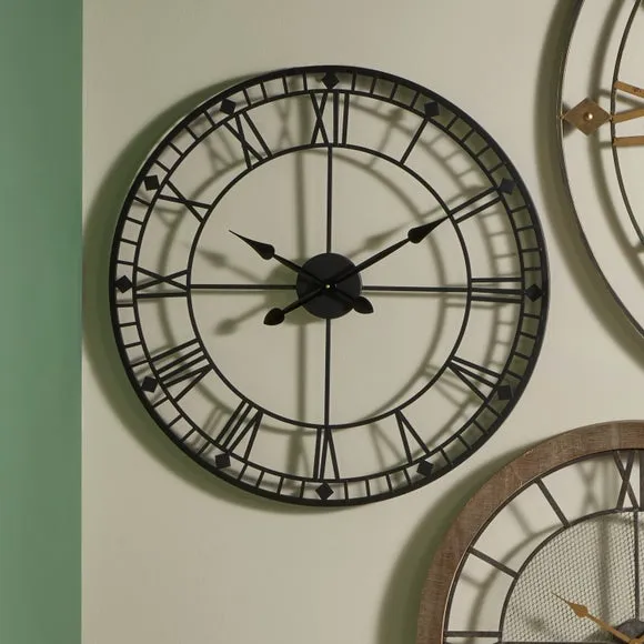 Round Wall Clock with Roman Numerals - Black, Metal image