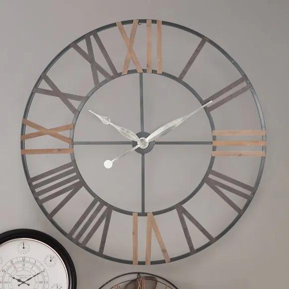 Round Wall Clock with Roman Numerals - Grey, Iron image
