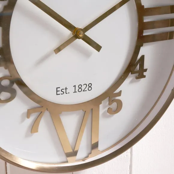 Round Wall Clock with Roman Numerals - White, Metal
