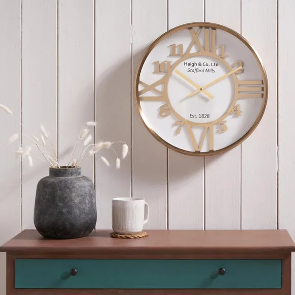 Round Wall Clock with Roman Numerals - White, Metal