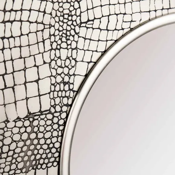 Round Wall Mirror Croc Effect - Silver