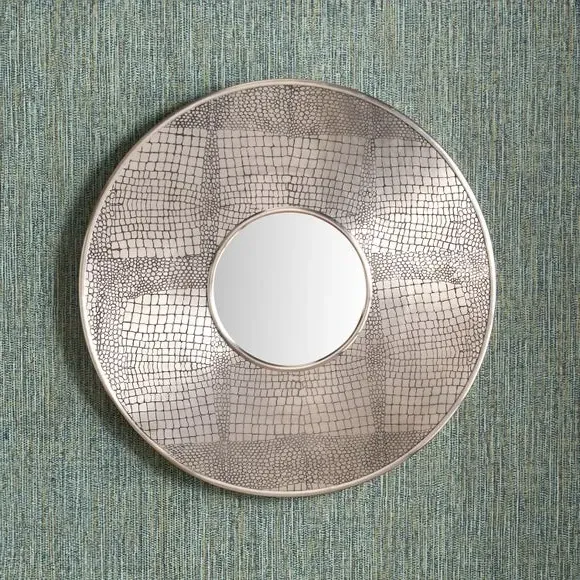 Round Wall Mirror Croc Effect - Silver