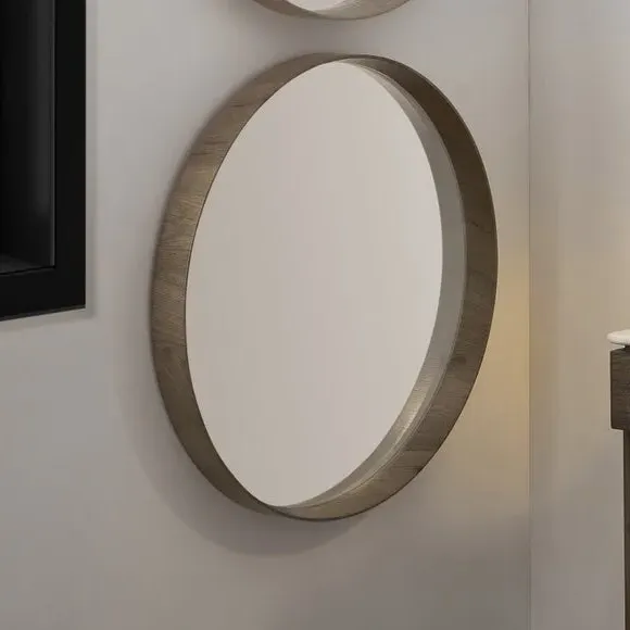 Round Wall Mirror - Grey, Wood Veneer image