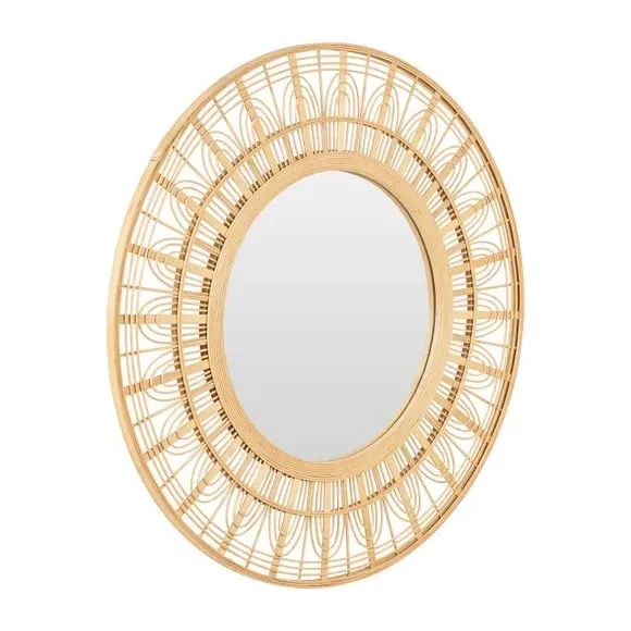Round Wall Mirror - Natural, Bamboo Frame