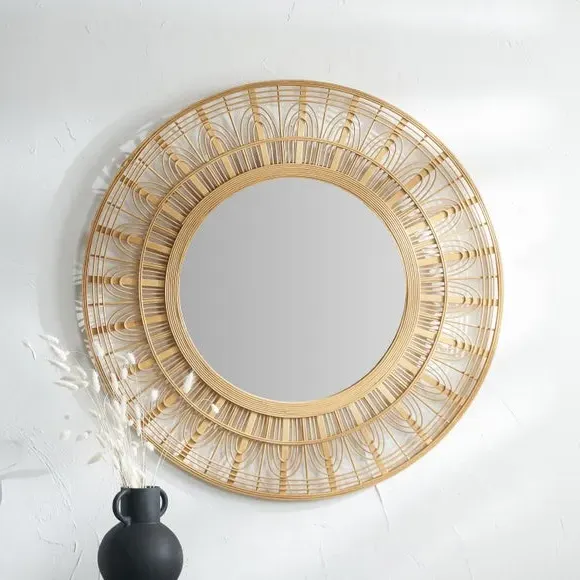 Round Wall Mirror - Natural, Bamboo Frame