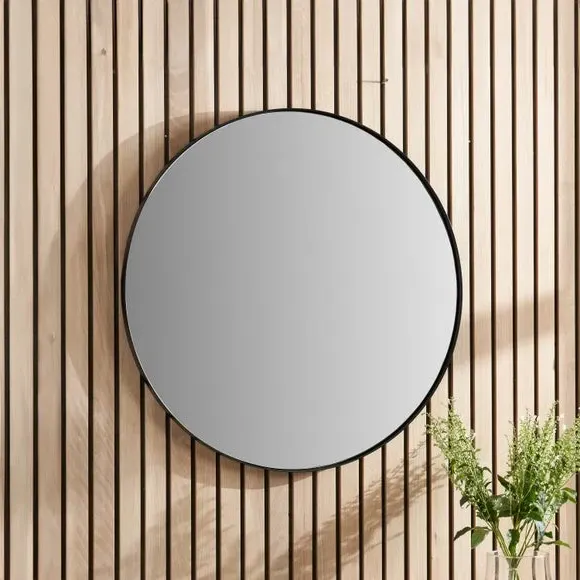 Round Wall Mirror Slim Frame - Black, Metal