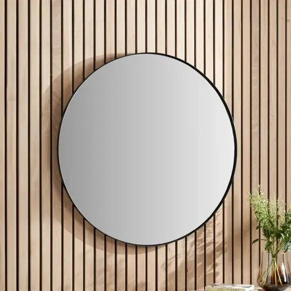 Round Wall Mirror Slim Frame - Black, Metal