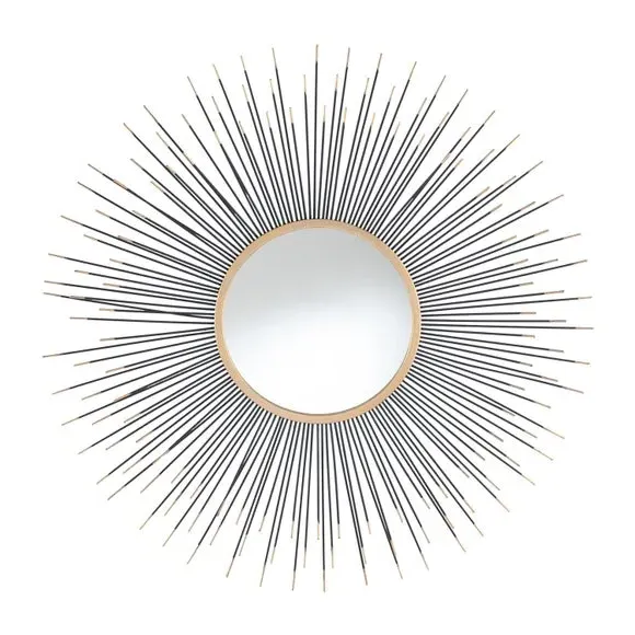 Round Wall Mirror Starburst Design - Black