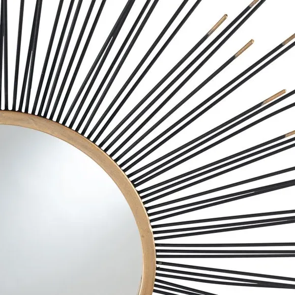 Round Wall Mirror Starburst Design - Black