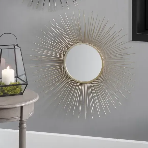 Round Wall Mirror Starburst Design - Gold