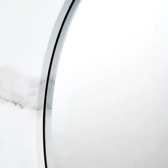 Round Wall Mirror - White, Marble Veneer