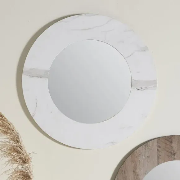 Round Wall Mirror - White, Marble Veneer image