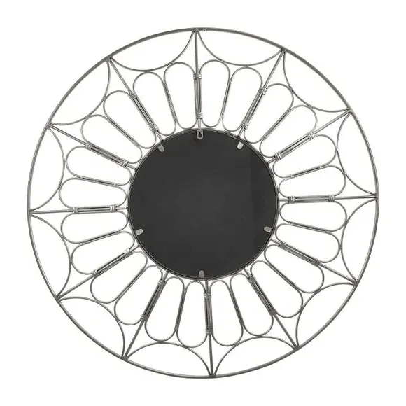 Round Wall Mirror with Cane Effect - Silver, Iron