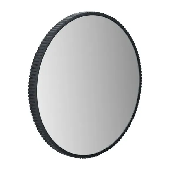 Round Wall Mirror with Cog Edge - Black, Metal