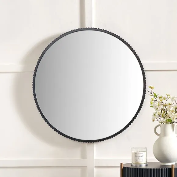 Round Wall Mirror with Cog Edge - Black, Metal image