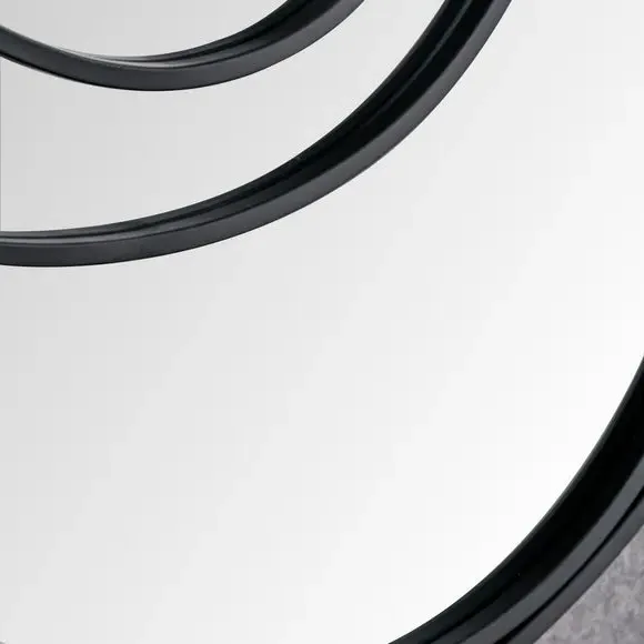 Round Wall Mirror with Swirl Design - Black