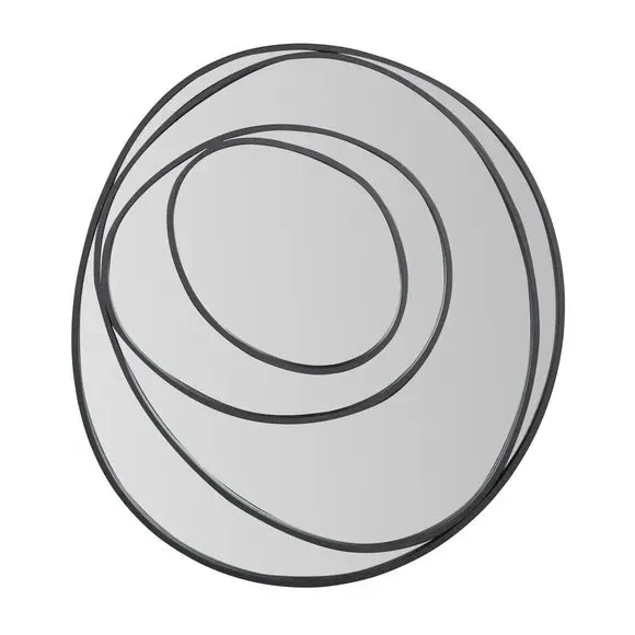 Round Wall Mirror with Swirl Design - Black