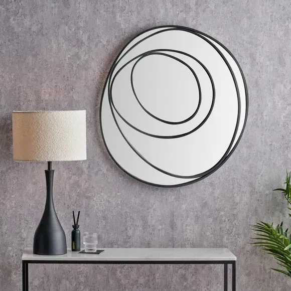 Round Wall Mirror with Swirl Design - Black image