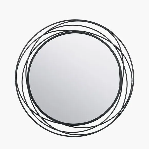 Round Wall Mirror with Swirl Design - Pewter, Metal