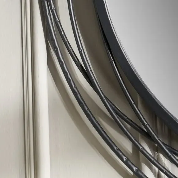Round Wall Mirror with Swirl Design - Pewter, Metal