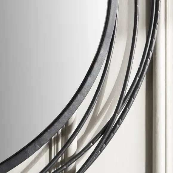 Round Wall Mirror with Swirl Design - Pewter, Metal