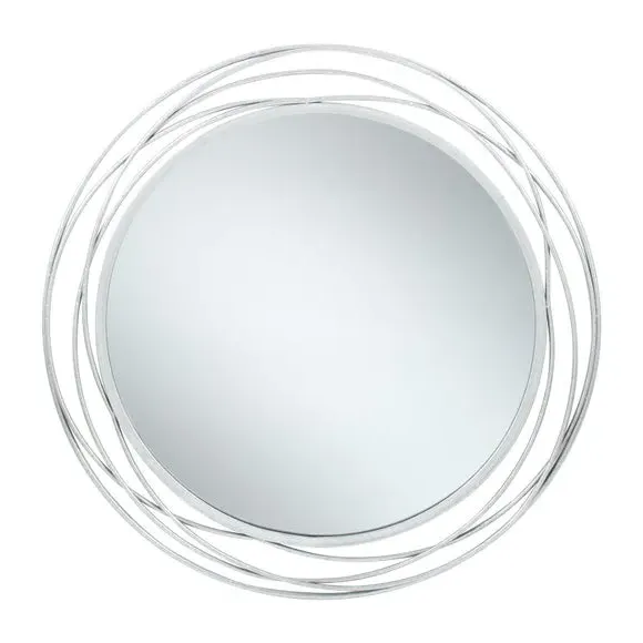 Round Wall Mirror with Swirl Design - Silver, Metal