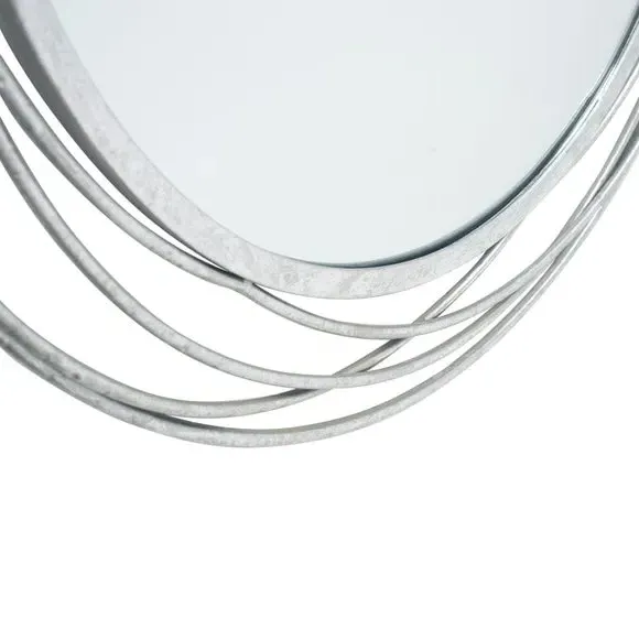 Round Wall Mirror with Swirl Design - Silver, Metal
