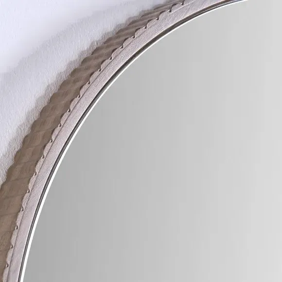 Round Wall Mirror with Textured Edge - Natural, Oak