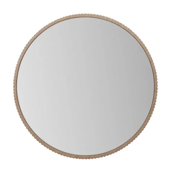 Round Wall Mirror with Textured Edge - Natural, Oak