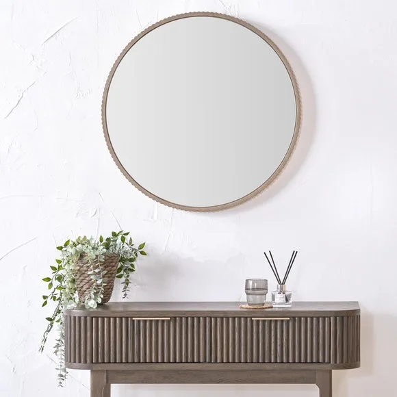 Round Wall Mirror with Textured Edge - Natural, Oak image