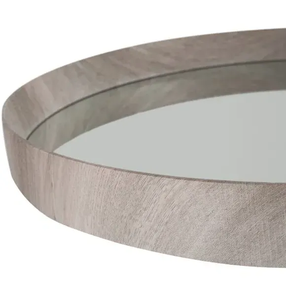 Round Wall Mirror with Tray Edge - Grey Oak
