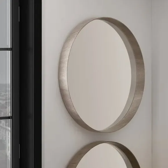 Round Wall Mirror with Tray Edge - Grey Oak image