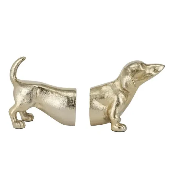 Sausage Dog Bookends - Gold, Metal