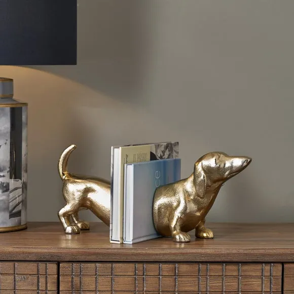 Sausage Dog Bookends - Gold, Metal image
