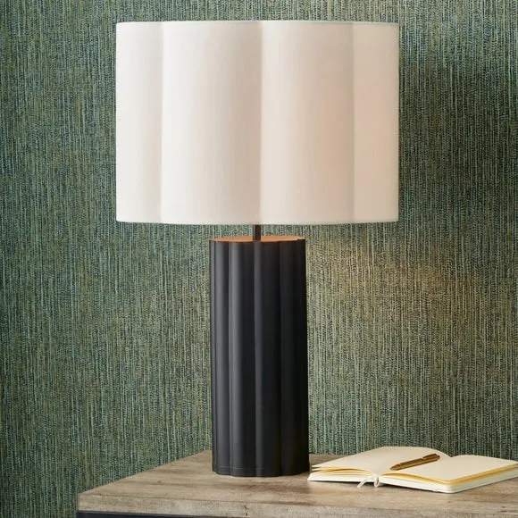 Scalloped Table Lamp with Cylinder Shade - Black, Metal image