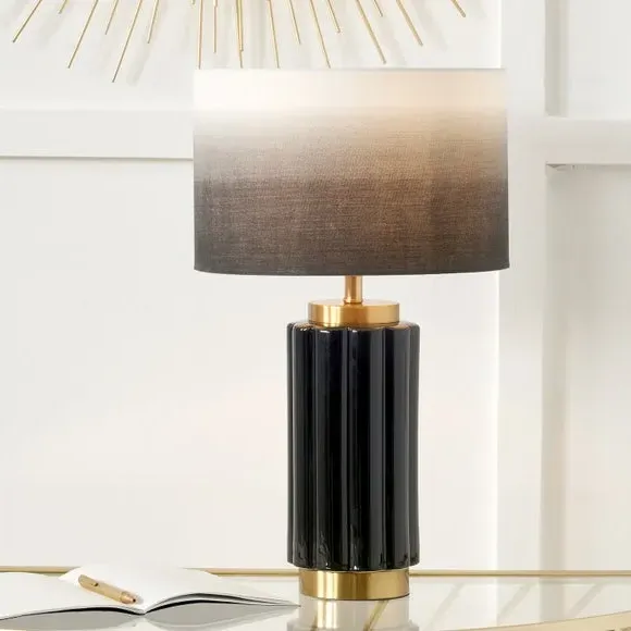Scalloped Table Lamp with Shade - Black, Ceramic image