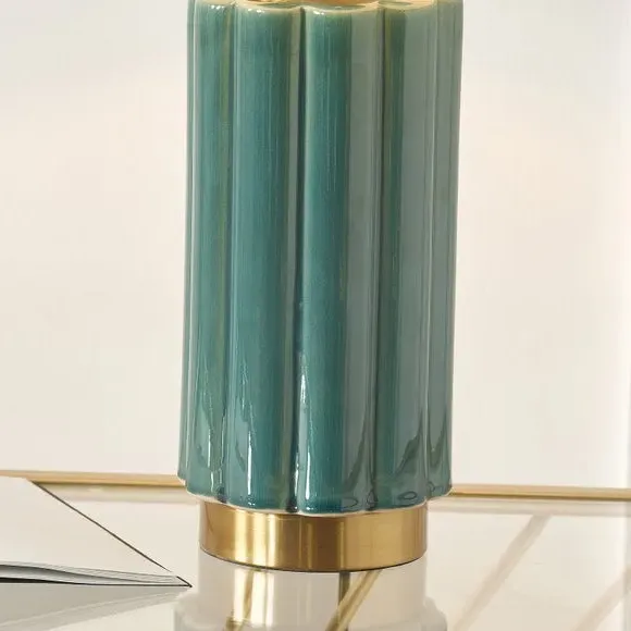 Scalloped Table Lamp with Shade - Teal, Ceramic