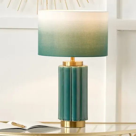 Scalloped Table Lamp with Shade - Teal, Ceramic