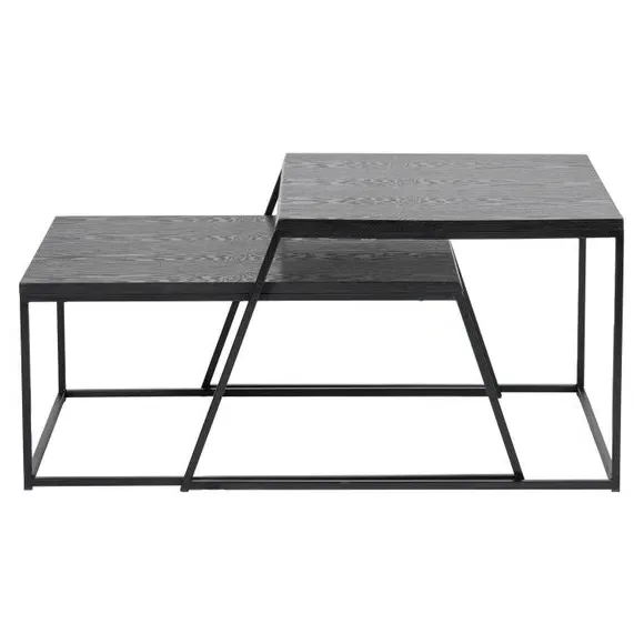 Set of 2 Coffee Tables - Black, Ash Veneer