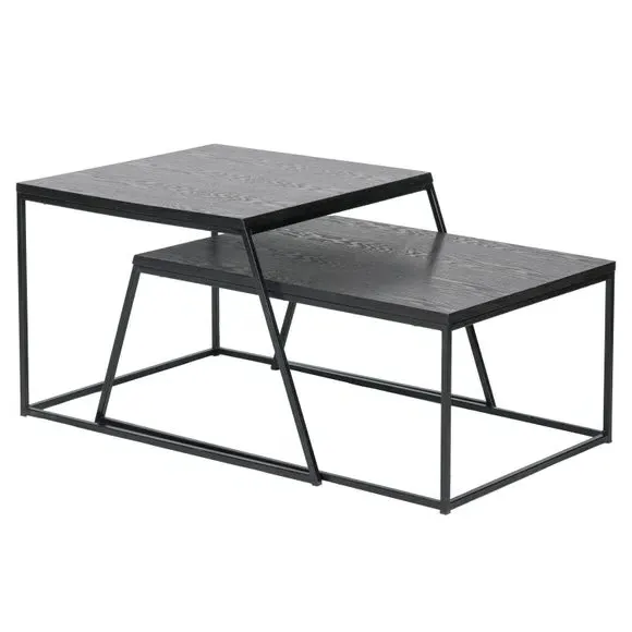 Set of 2 Coffee Tables - Black, Ash Veneer
