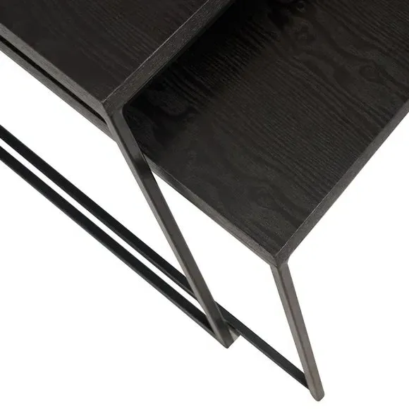 Set of 2 Coffee Tables - Black, Ash Veneer