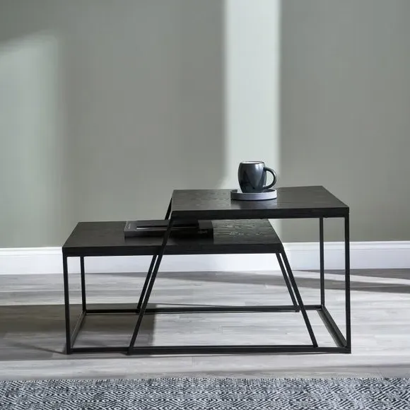 Set of 2 Coffee Tables - Black, Ash Veneer image