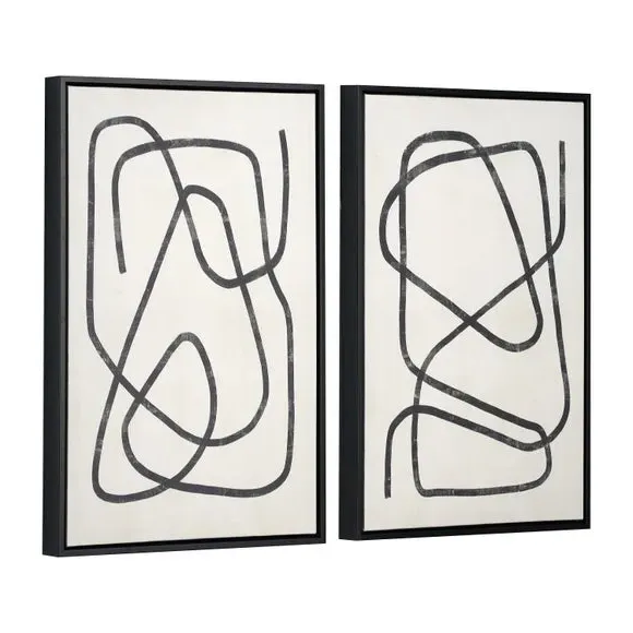 Set of 2 Framed Canvas Prints - Black, Beige