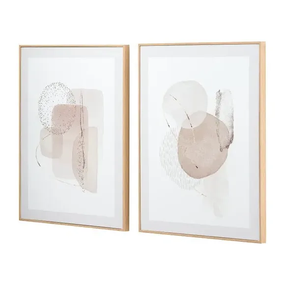 Set of 2 Framed Canvas Prints - White, Wood