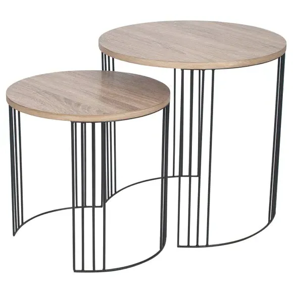 Set of 2 Nest Side Tables - Natural, Wood Effect