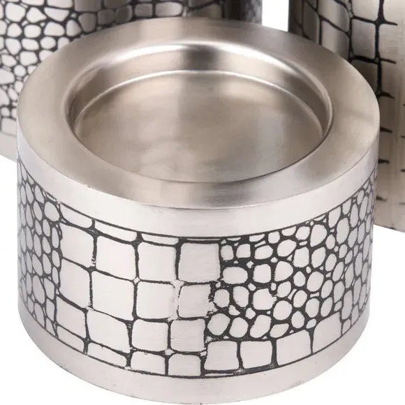 Set of 3 Candle Holders Croc Effect - Silver