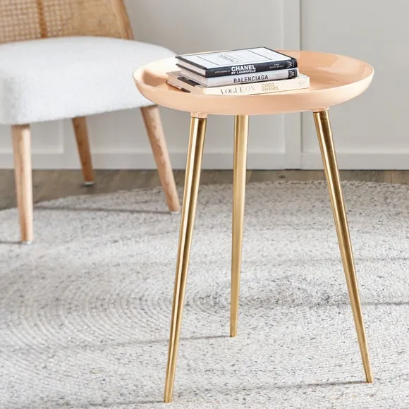 Side Table with Enamelled Top - Apricot, Metal
