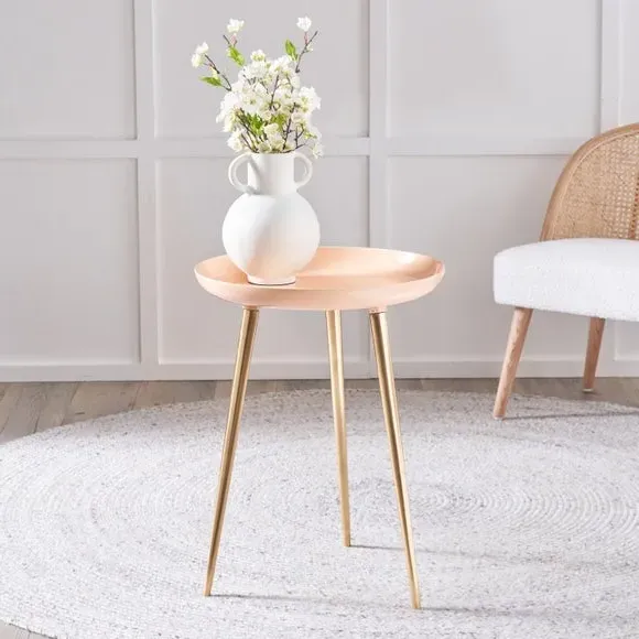 Side Table with Enamelled Top - Apricot, Metal image