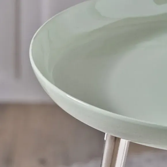 Side Table with Enamelled Top - Sage, Metal